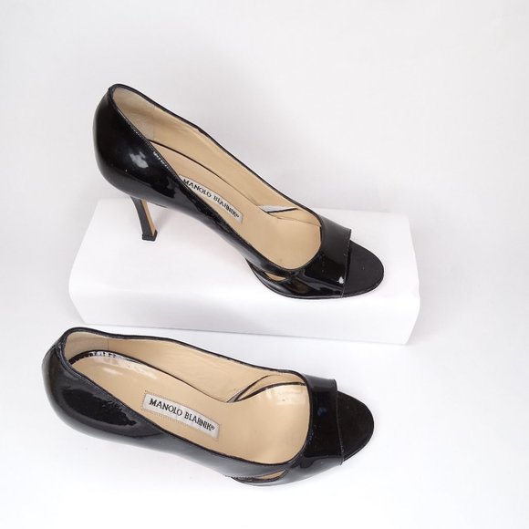 Manolo Blahnik FARINELLI Peep Toe Pumps Patent - Picture 4 of 10